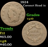 1824 . . Coronet Head Large Cent 1c Grades vg+