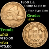 1858 LL 2 Year Type Coin . Flying Eagle Cent 1c Grades vf++
