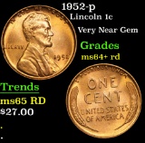 1952-p . Very Near Gem Lincoln Cent 1c Grades Choice+ Unc RD