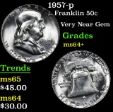 1957-p . Very Near Gem Franklin Half Dollar 50c Grades Choice+ Unc
