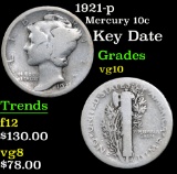 1921-p Key Date . Mercury Dime 10c Grades vg+