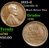 1913-d Much Better Date . Lincoln Cent 1c Grades vf++