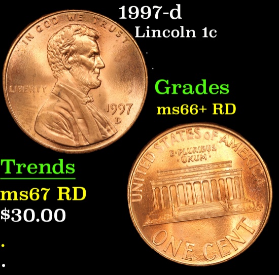 1997-d Lincoln Cent 1c Grades GEM++ RD