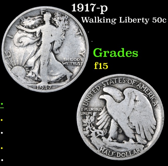 1917-p Walking Liberty Half Dollar 50c Grades f+