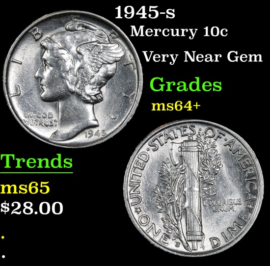 1945-s Mercury Dime 10c Grades Choice+ Unc