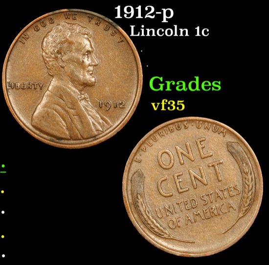 1912-p Lincoln Cent 1c Grades vf++