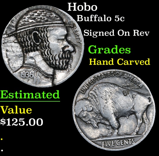 Hobo Buffalo Nickel 5c Grades Hand Carved