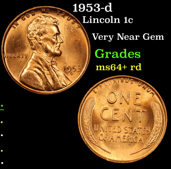 1953-d Lincoln Cent 1c Grades Choice+ Unc RD