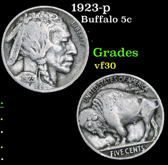 1923-p Buffalo Nickel 5c Grades vf++