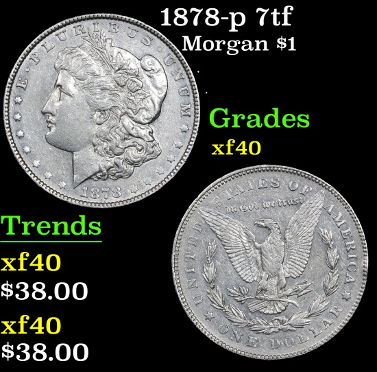 1878-p 7tf Morgan Dollar $1 Grades xf