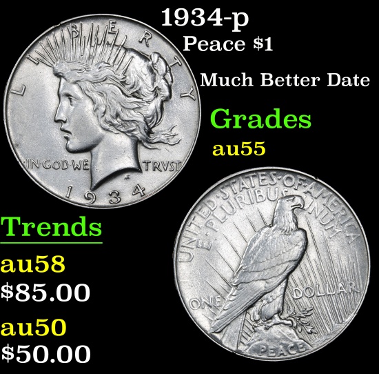 1934-p Peace Dollar $1 Grades Choice AU