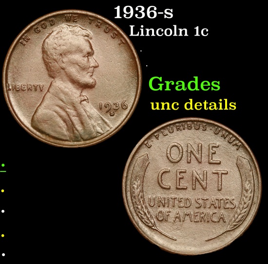 1936-s Lincoln Cent 1c Grades Unc Details
