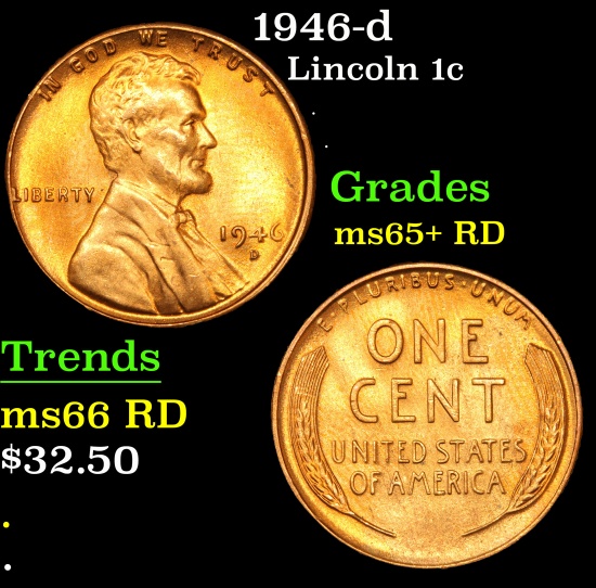 1946-d Lincoln Cent 1c Grades Gem+ Unc RD