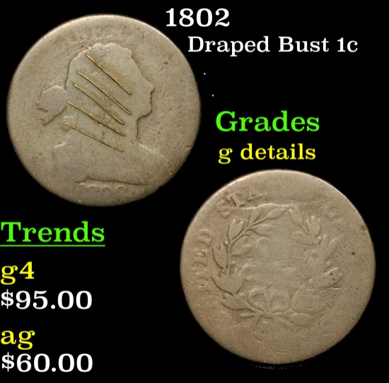 1802 Draped Bust Large Cent 1c Grades g details