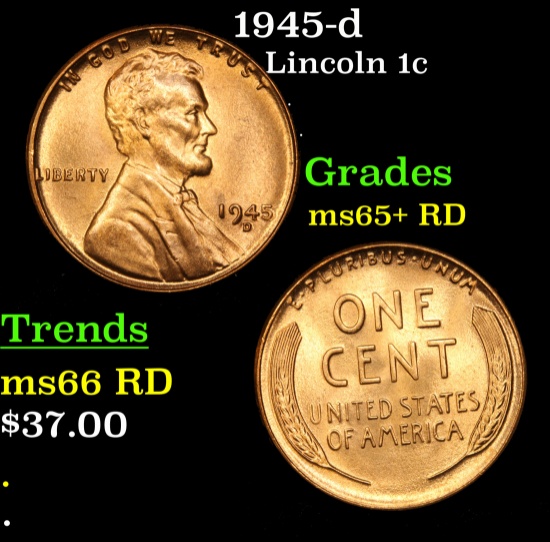 1945-d Lincoln Cent 1c Grades Gem+ Unc RD