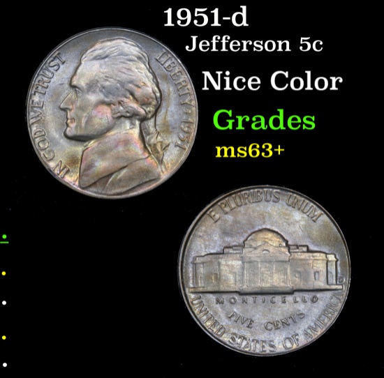 1951-d Jefferson Nickel 5c Grades Select+ Unc