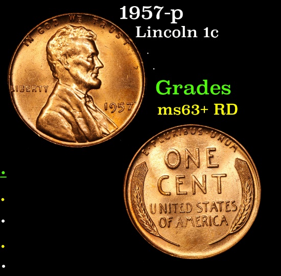 1957-p Lincoln Cent 1c Grades Select+ Unc RD