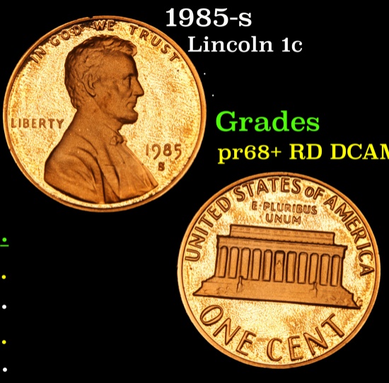 1985-s Lincoln Cent 1c Grades Gem++ Proof Red Deep cameo