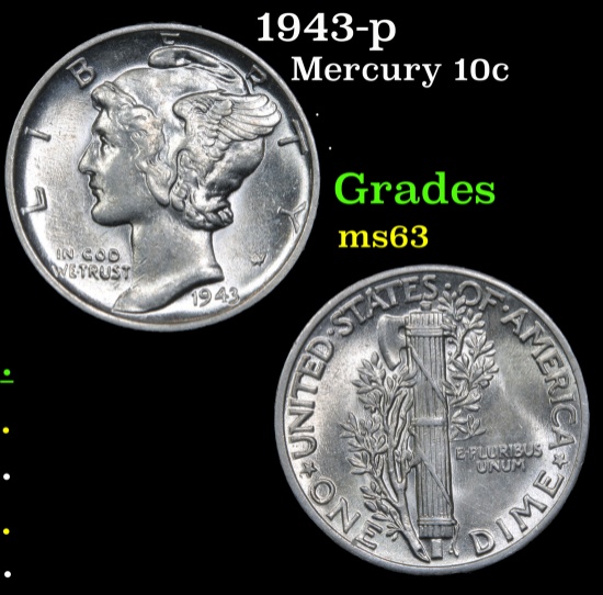 1943-p Mercury Dime 10c Grades Select Unc