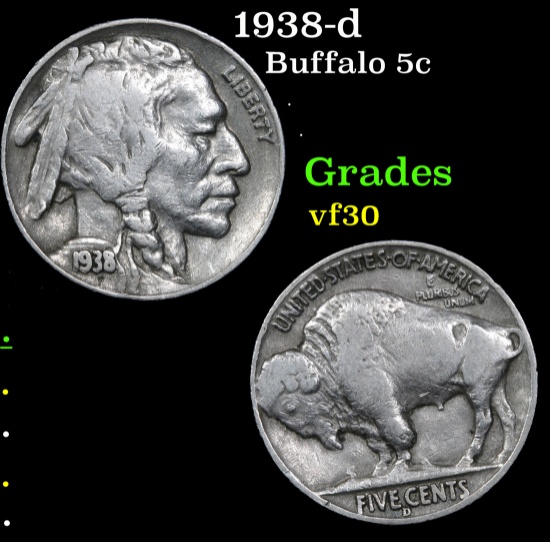 1938-d Buffalo Nickel 5c Grades vf++