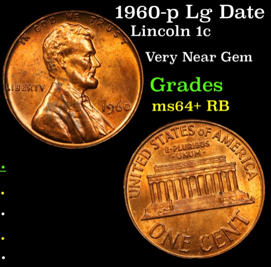 1960-p Lg Date Lincoln Cent 1c Grades Choice+ Unc RB