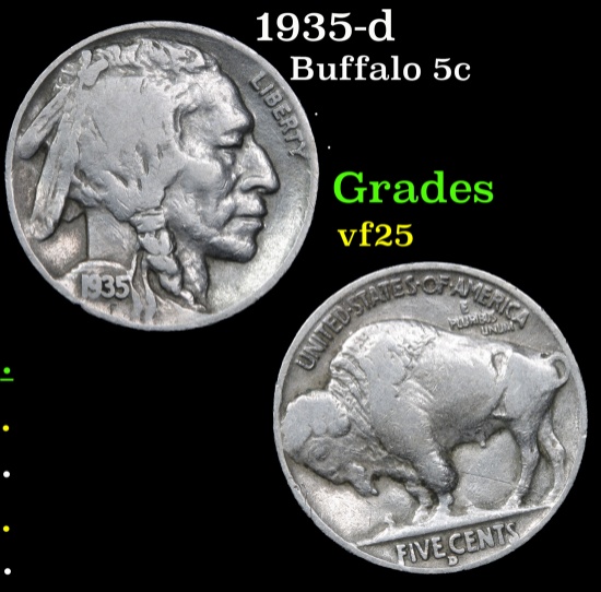 1935-d Buffalo Nickel 5c Grades vf+