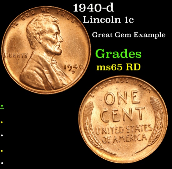 1940-d Lincoln Cent 1c Grades GEM Unc RD