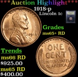 ***Auction Highlight*** 1918-p Lincoln Cent 1c Graded Gem+ Unc RD By USCG (fc)