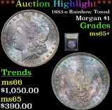 ***Auction Highlight*** 1883-o Rainbow Toned Morgan Dollar $1 Graded GEM+ Unc By USCG (fc)