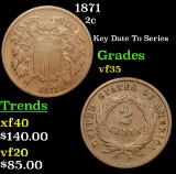 1871 Two Cent Piece 2c Grades vf++