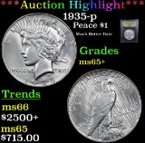 ***Auction Highlight*** 1935-p Peace Dollar $1 Graded GEM+ Unc By USCG (fc)
