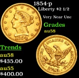 1854-p Gold Liberty Quarter Eagle $2 1/2 Grades Choice AU/BU Slider