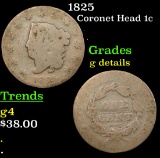 1825 Coronet Head Large Cent 1c Grades g details
