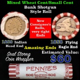 Mixed small cents 1c orig shotgun roll, 1858 Flying Eagle Cent, 1859 Flying Eagle Cent other end