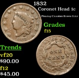 1832 Coronet Head Large Cent 1c Grades f+