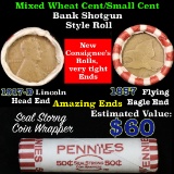 Mixed small cents 1c orig shotgun roll,1917-d Wheat Cent,1857 Flying Eagle Cent other end