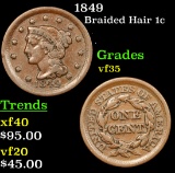 1849 Braided Hair Large Cent 1c Grades vf++