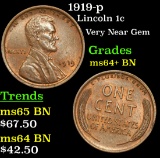 1919-p Lincoln Cent 1c Grades Choice+ Unc BN