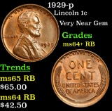 1929-p Lincoln Cent 1c Grades Choice+ Unc RB
