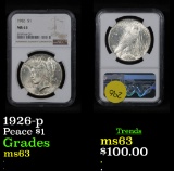 1926-p Peace Dollar $1 Grades Select Unc