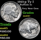 1913-p Ty I Buffalo Nickel 5c Grades Choice+ Unc