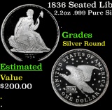 1836 Seated Liberty Tribute Silver Round 2.2oz .999 Pure Silver Grades