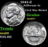1943-d Jefferson Nickel 5c Grades GEM+ Unc
