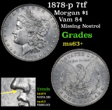 1878-p 7tf Morgan Dollar $1 Grades Select+ Unc