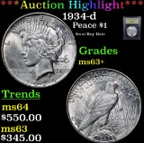 ***Auction Highlight*** 1934-d Peace Dollar $1 Graded Select+ Unc By USCG (fc)