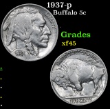 1937-p Buffalo Nickel 5c Grades xf+