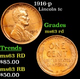 1916-p Lincoln Cent 1c Grades Select Unc RD