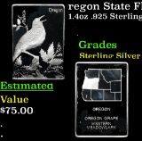 Oregon State Flower & Bird Oregon Grape & Western Meadowlark 1.4oz .925 Sterling Silver Bar Grades