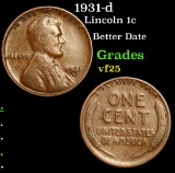 1931-d Lincoln Cent 1c Grades vf+