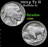 1913-p Ty II Buffalo Nickel 5c Grades xf